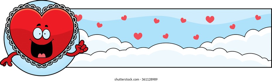 A cartoon illustration of a heart shaped valentine in a Valentine's Day themed graphic.