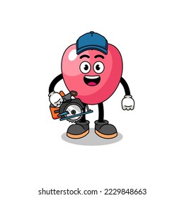 Cartoon Illustration of heart symbol as a woodworker , character design