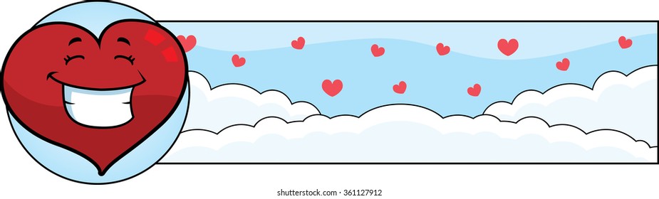 A cartoon illustration of a heart in a Valentine's Day themed graphic.