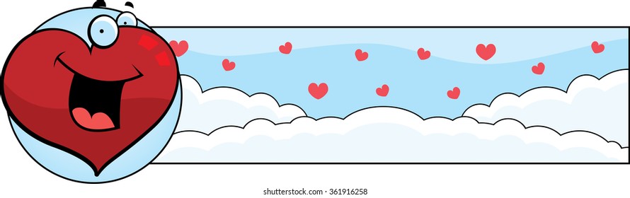 A cartoon illustration of a heart in a Valentine's Day themed graphic.