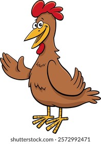 Cartoon illustration of hen or female chicken bird farm animal character