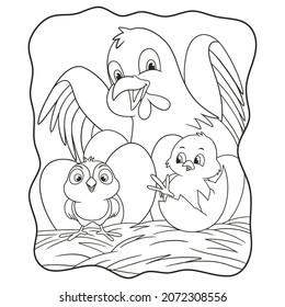 cartoon illustration hen who is incubating her eggs book or page for kids black and white