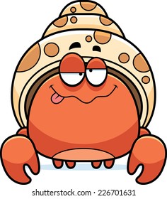 A cartoon illustration of a hermit crab looking drunk.