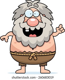 A cartoon illustration of a hermit with an idea.