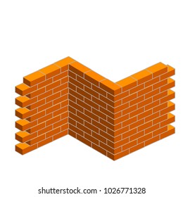 cartoon illustration - high orange brick wall layers. corner of the house. building material. construction technology.
