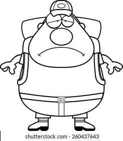 A cartoon illustration of a hiker looking sad.