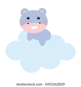 cartoon illustration hippo sleeping on the moon