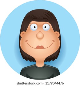 A cartoon illustration of a Hispanic woman smiling  looking happy.