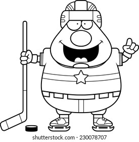 A cartoon illustration of a hockey player with an idea.