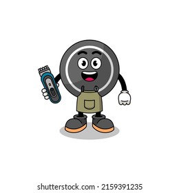 Cartoon Illustration of hockey puck as a barber man , character design