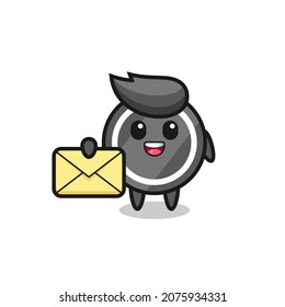 cartoon illustration of hockey puck holding a yellow letter , cute style design for t shirt, sticker, logo element
