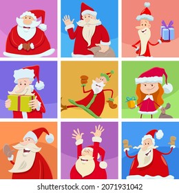 Cartoon-Illustration von Urlaubsdesign oder Grußkarten mit Weihnachtsfiguren des Weihnachtsmanns