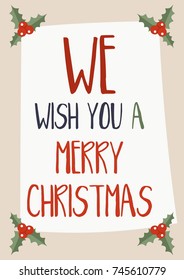 Cartoon illustration for holiday theme with text. Greeting card for Merry Christmas and Happy New Year. Vector illustration