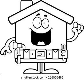 A cartoon illustration of a home improvement house with an idea.