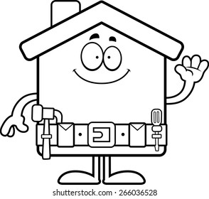 A cartoon illustration of a home improvement house waving.