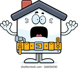 A cartoon illustration of a home improvement house looking scared.