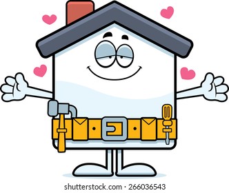 A cartoon illustration of a home improvement house ready to give a hug.