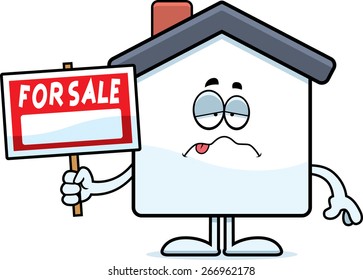 A cartoon illustration of a home for sale looking sick.