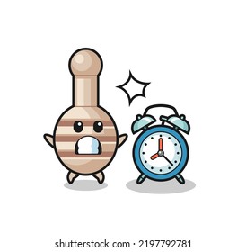 Cartoon Illustration of honey dipper is surprised with a giant alarm clock , cute design