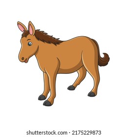 cartoon illustration a horse that is walking looking for food in the middle of the forest