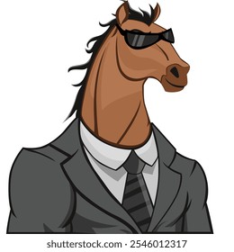 cartoon illustration of a horse wearing a suit and glasses