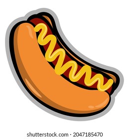 Cartoon illustration hotdog and mustard sauce in doodles style  best for sticker  decoration    logo fast food restaurant