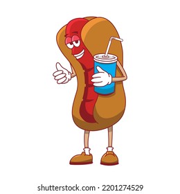 Cartoon Illustration Of A Hotdog Sandwich Character