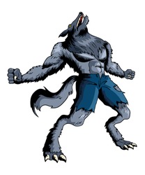 Cartoon Illustration Of A Howling Werewolf 

