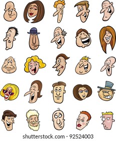 cartoon illustration of huge set of funny people faces