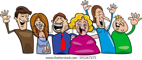 Cartoon Illustration Hugging Happy People Group Stock Vector Royalty Free