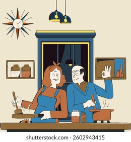 cartoon illustration of human cook activities in the kitchen