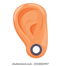 Cartoon illustration of a human ear with a large tunnel gauge piercing