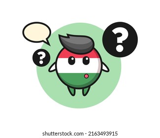 Cartoon Illustration of hungary flag badge with the question mark , cute style design for t shirt, sticker, logo element
