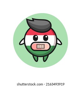Cartoon Illustration of hungary flag badge with tape on mouth , cute style design for t shirt, sticker, logo element