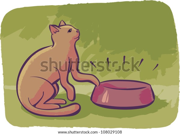 Cartoon Illustration Hungry Cat Pawing Empty Stock Vector Royalty Free 108029108