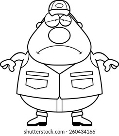 A cartoon illustration of a hunter looking sad.