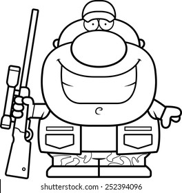 A cartoon illustration of a hunter smiling.