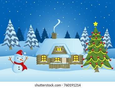 Cartoon Illustration Hut During Wintertime Stock Vector (Royalty Free