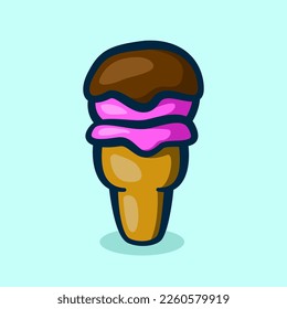 cartoon illustration of ice cream cone with melted chocolate