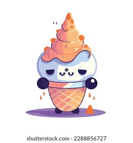  Cartoon Illustration of Ice Cream Cone Mascot Character with Smile, vector character art, vector cartoon