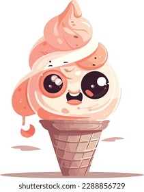  Cartoon Illustration of Ice Cream Cone Mascot Character with Smile, vector character art, vector cartoon
