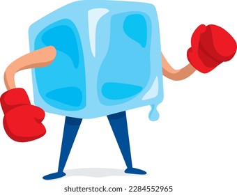 Cartoon illustration of ice cube with boxing gloves