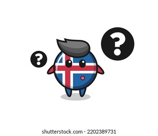Cartoon Illustration of iceland flag with the question mark , cute design