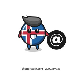 Cartoon Illustration of iceland flag standing beside the At symbol , cute design