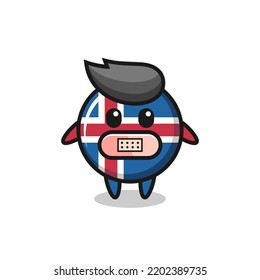 Cartoon Illustration of iceland flag with tape on mouth , cute design