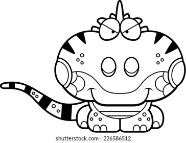 A cartoon illustration of a iguana with a sly expression.