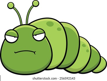 Cartoon illustration of an inch worm with a grumpy expression. 