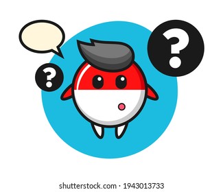 Cartoon illustration of indonesia flag badge with the question mark