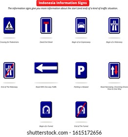 Cartoon Illustration of Indonesia Information Traffic Signs, road sign with the meaning