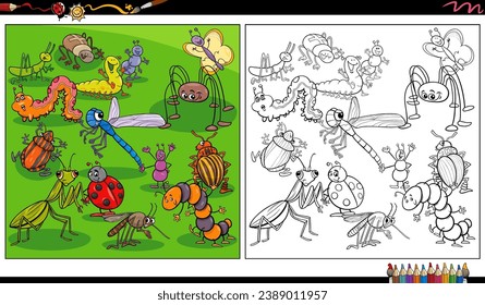 cartoon illustration of insects animal comic characters coloring page
